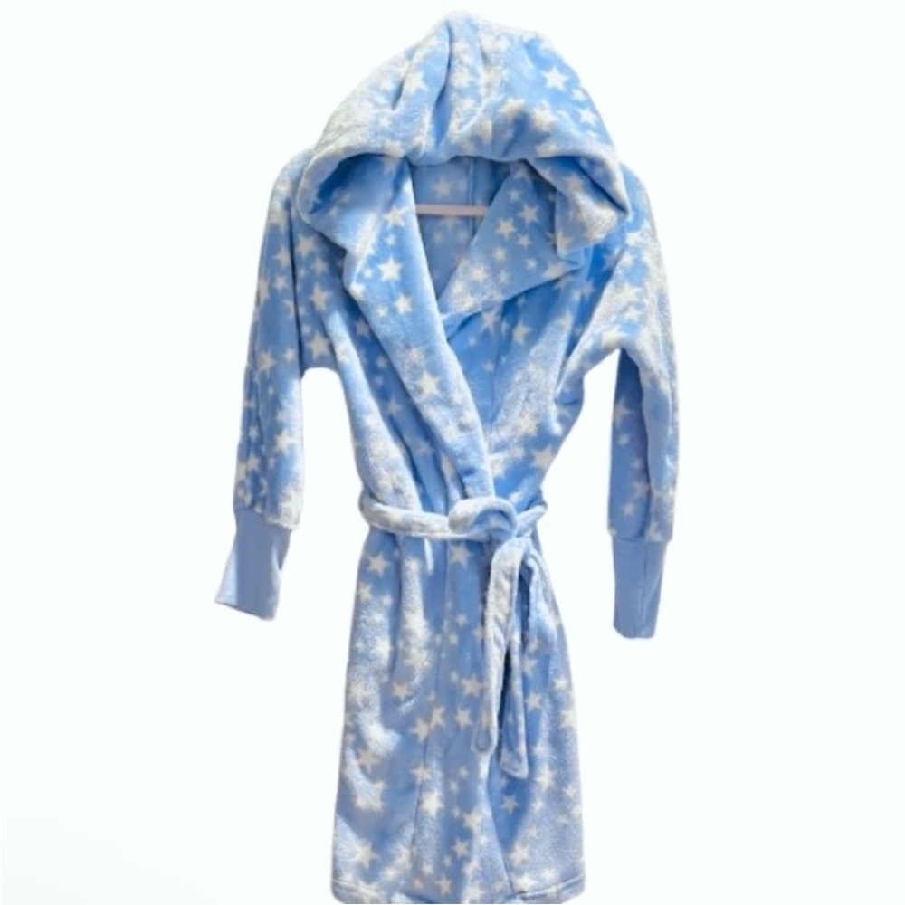 Roudelain- Plush Powder Blue Hooded Robe Star Pattern